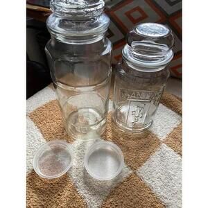 Lot of 2 Vintage Planters Peanut Glass Jars w/ Lids – 1978 & 1981 Anniversary